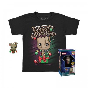 Vetement Funko POP Marvel + Pocket Pop! & Kids Tee Holiday Groot | UAE852787